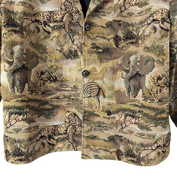 ITF Safari Tapestry Oversized Jacket 100% Cotton in Tan Embellished Buttons L/XL - Picture 6 of 14